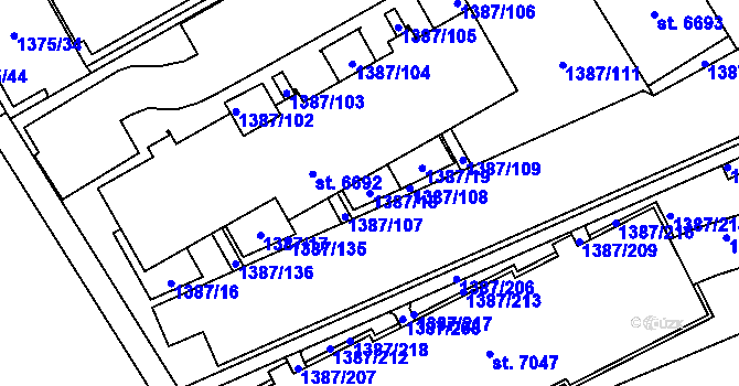 Parcela st. 1387/18 v KÚ Beroun, Katastrální mapa