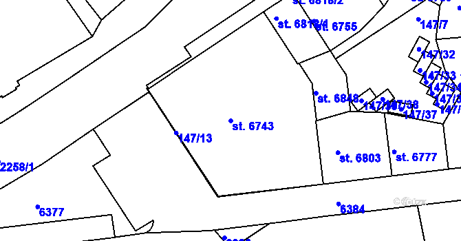 Parcela st. 6743 v KÚ Beroun, Katastrální mapa