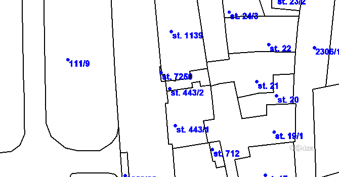 Parcela st. 443/2 v KÚ Beroun, Katastrální mapa