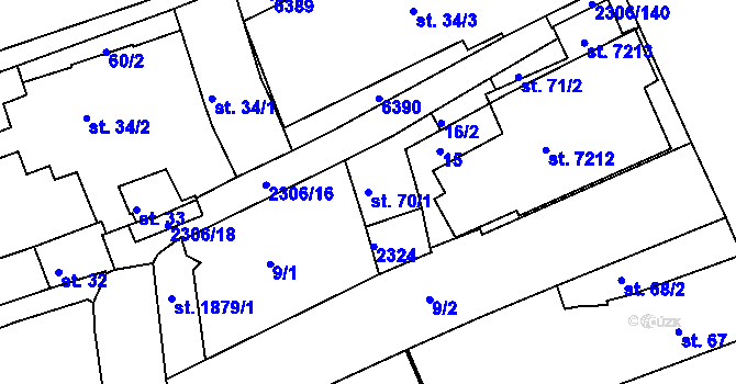 Parcela st. 70/1 v KÚ Beroun, Katastrální mapa
