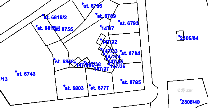 Parcela st. 147/34 v KÚ Beroun, Katastrální mapa
