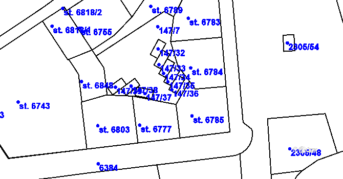 Parcela st. 147/36 v KÚ Beroun, Katastrální mapa