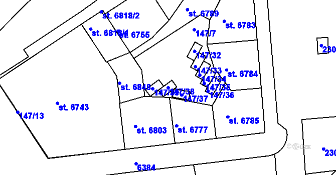 Parcela st. 147/38 v KÚ Beroun, Katastrální mapa