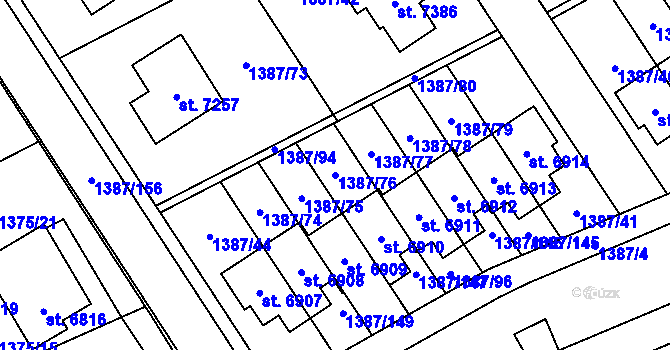 Parcela st. 1387/76 v KÚ Beroun, Katastrální mapa