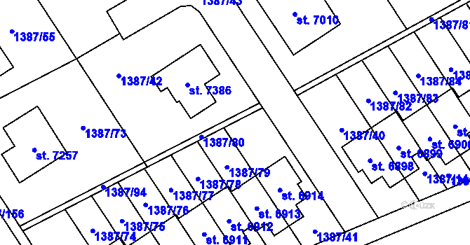 Parcela st. 1387/90 v KÚ Beroun, Katastrální mapa