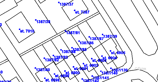 Parcela st. 1387/86 v KÚ Beroun, Katastrální mapa