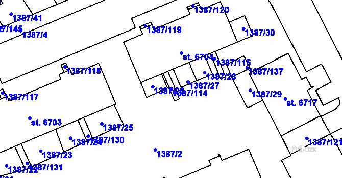 Parcela st. 1387/114 v KÚ Beroun, Katastrální mapa
