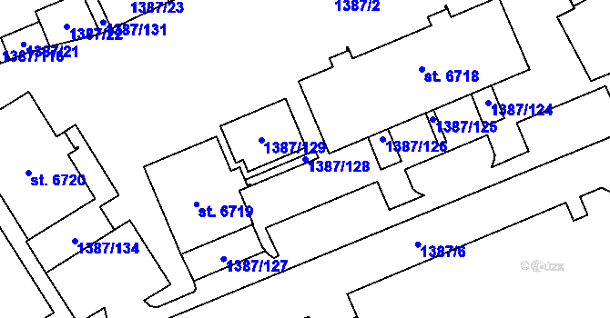 Parcela st. 1387/128 v KÚ Beroun, Katastrální mapa