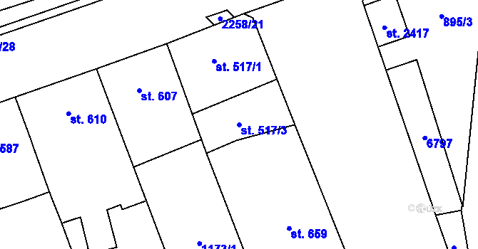 Parcela st. 517/3 v KÚ Beroun, Katastrální mapa