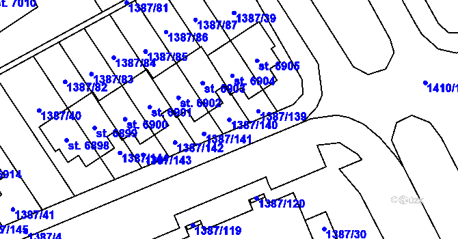 Parcela st. 1387/140 v KÚ Beroun, Katastrální mapa