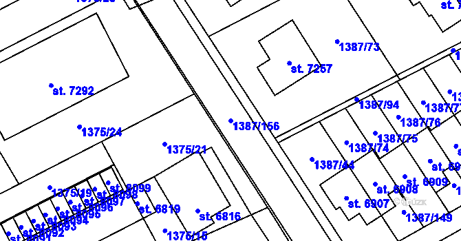 Parcela st. 1387/156 v KÚ Beroun, Katastrální mapa