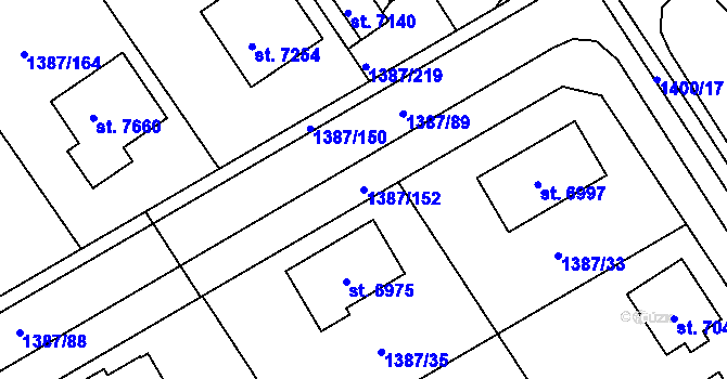 Parcela st. 1387/152 v KÚ Beroun, Katastrální mapa