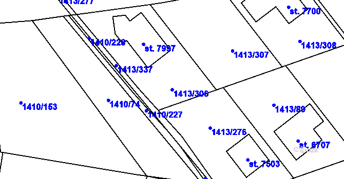 Parcela st. 1413/306 v KÚ Beroun, Katastrální mapa