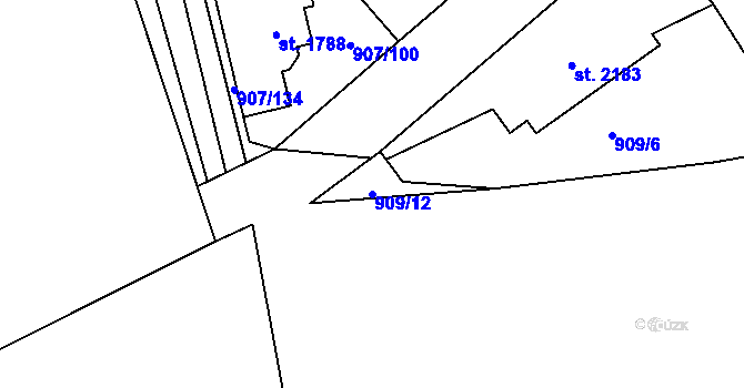 Parcela st. 909/12 v KÚ Beroun, Katastrální mapa