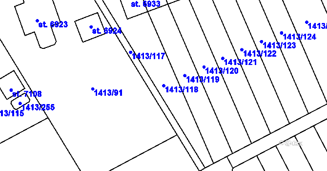 Parcela st. 1413/118 v KÚ Beroun, Katastrální mapa