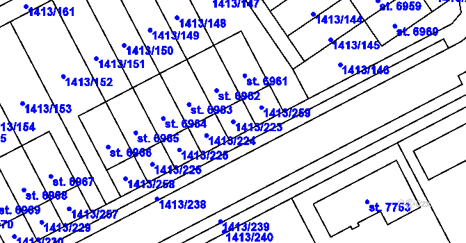 Parcela st. 1413/223 v KÚ Beroun, Katastrální mapa