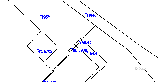 Parcela st. 195/12 v KÚ Beroun, Katastrální mapa