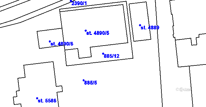 Parcela st. 885/12 v KÚ Beroun, Katastrální mapa