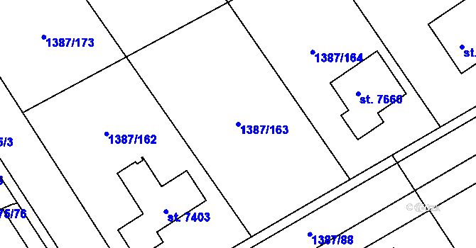 Parcela st. 1387/163 v KÚ Beroun, Katastrální mapa