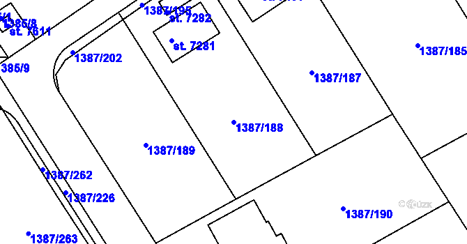 Parcela st. 1387/188 v KÚ Beroun, Katastrální mapa