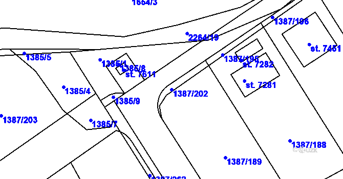 Parcela st. 1387/202 v KÚ Beroun, Katastrální mapa