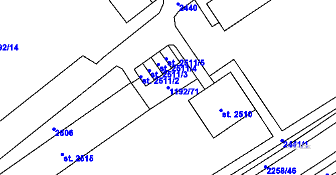 Parcela st. 1192/71 v KÚ Beroun, Katastrální mapa