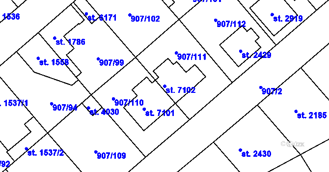 Parcela st. 7102 v KÚ Beroun, Katastrální mapa