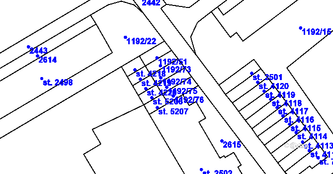 Parcela st. 1192/75 v KÚ Beroun, Katastrální mapa