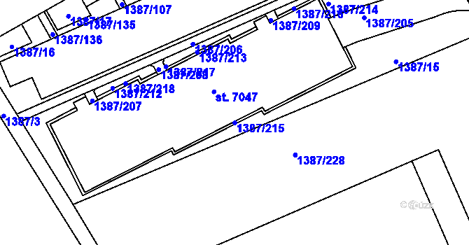 Parcela st. 1387/215 v KÚ Beroun, Katastrální mapa