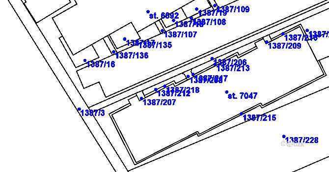 Parcela st. 1387/218 v KÚ Beroun, Katastrální mapa