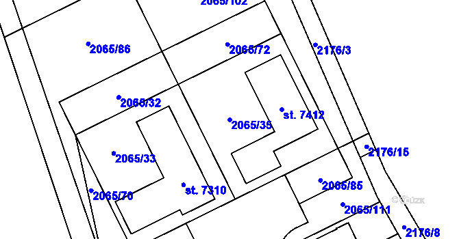 Parcela st. 2065/35 v KÚ Beroun, Katastrální mapa