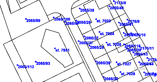 Parcela st. 2065/37 v KÚ Beroun, Katastrální mapa