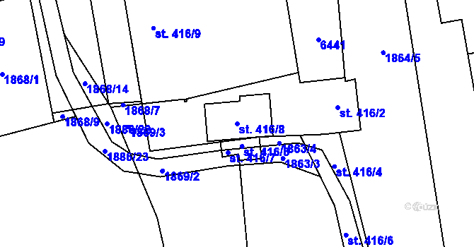 Parcela st. 416/8 v KÚ Beroun, Katastrální mapa