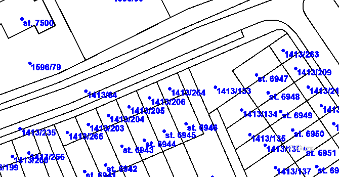 Parcela st. 1413/264 v KÚ Beroun, Katastrální mapa