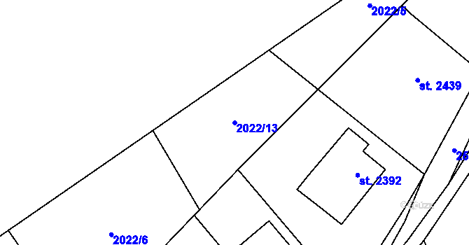 Parcela st. 2022/13 v KÚ Beroun, Katastrální mapa
