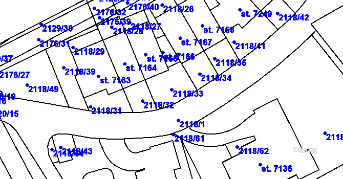 Parcela st. 2118/33 v KÚ Beroun, Katastrální mapa