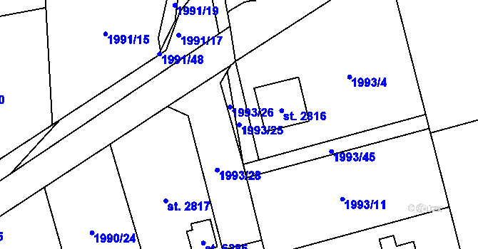 Parcela st. 1993/25 v KÚ Beroun, Katastrální mapa