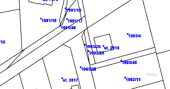 Parcela st. 1993/26 v KÚ Beroun, Katastrální mapa