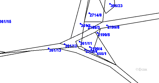 Parcela st. 361/11 v KÚ Beroun, Katastrální mapa
