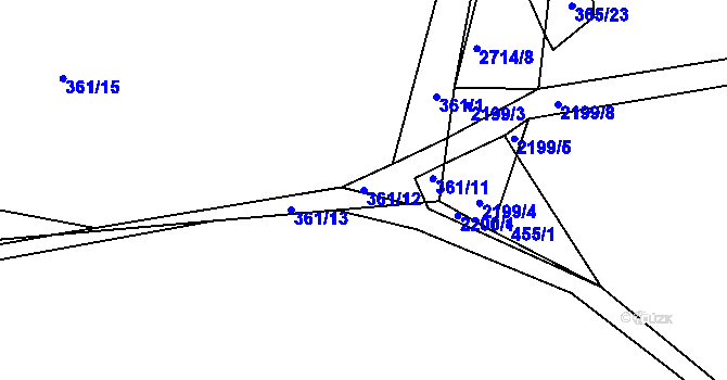 Parcela st. 361/12 v KÚ Beroun, Katastrální mapa