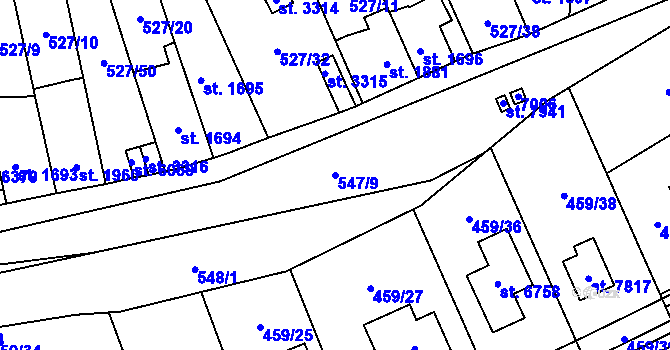 Parcela st. 547/9 v KÚ Beroun, Katastrální mapa