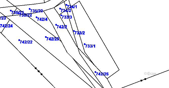 Parcela st. 733/1 v KÚ Beroun, Katastrální mapa