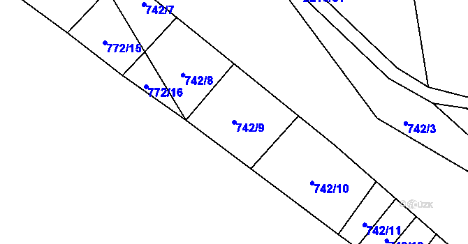 Parcela st. 742/9 v KÚ Beroun, Katastrální mapa