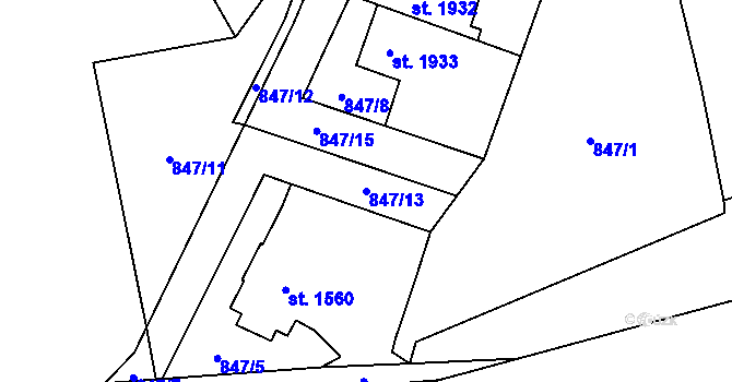 Parcela st. 847/13 v KÚ Beroun, Katastrální mapa