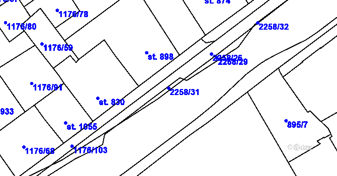 Parcela st. 2258/31 v KÚ Beroun, Katastrální mapa