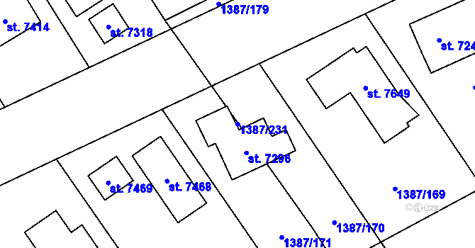 Parcela st. 1387/231 v KÚ Beroun, Katastrální mapa