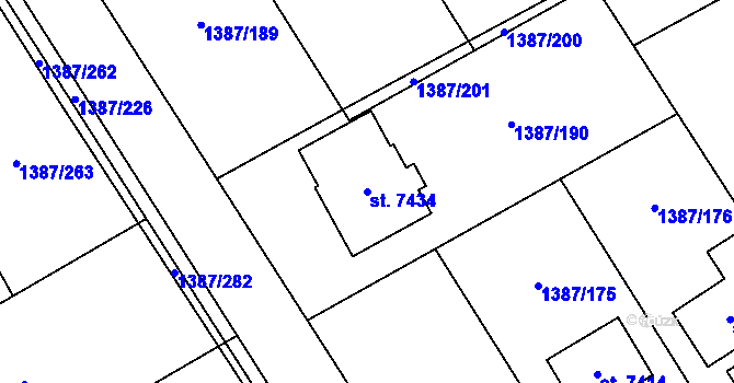 Parcela st. 7434 v KÚ Beroun, Katastrální mapa