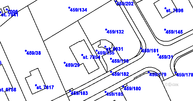 Parcela st. 459/135 v KÚ Beroun, Katastrální mapa