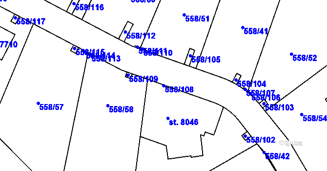 Parcela st. 558/108 v KÚ Beroun, Katastrální mapa