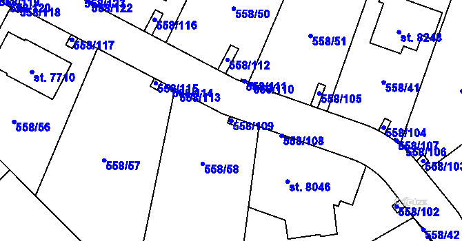 Parcela st. 558/109 v KÚ Beroun, Katastrální mapa